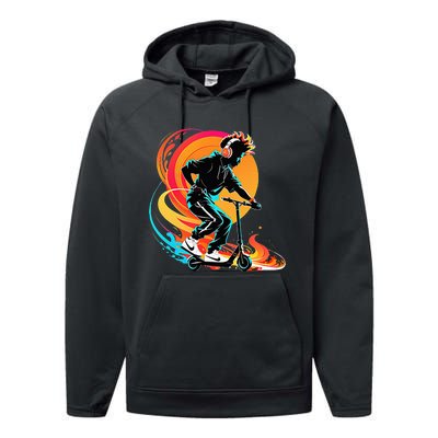 Hip Hop Urban On Scooter Flames Performance Fleece Hoodie