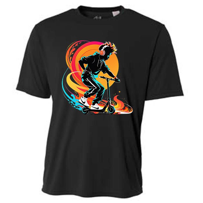 Hip Hop Urban On Scooter Flames Cooling Performance Crew T-Shirt