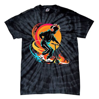 Hip Hop Urban On Scooter Flames Tie-Dye T-Shirt