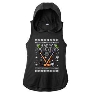 Happy Hockeydays Ugly Christmas Xmas Hockey Ladies PosiCharge Tri-Blend Wicking Draft Hoodie Tank