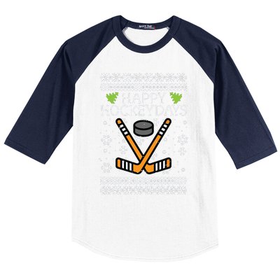 Happy Hockeydays Ugly Christmas Xmas Hockey Baseball Sleeve Shirt