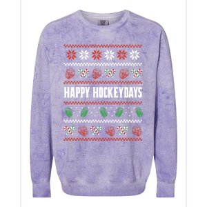 Happy Hockeydays Ugly Chrismas Ice Hockey Gift Colorblast Crewneck Sweatshirt