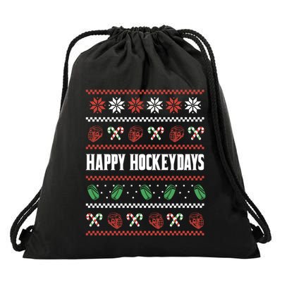 Happy Hockeydays Ugly Chrismas Ice Hockey Gift Drawstring Bag