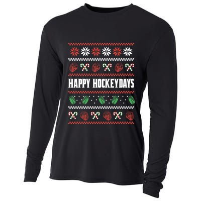Happy Hockeydays Ugly Chrismas Ice Hockey Gift Cooling Performance Long Sleeve Crew