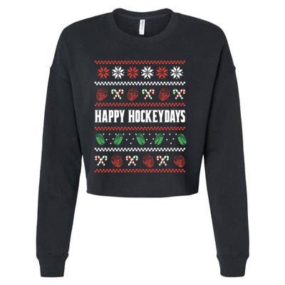 Happy Hockeydays Ugly Chrismas Ice Hockey Gift Cropped Pullover Crew
