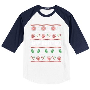 Happy Hockeydays Ugly Chrismas Ice Hockey Gift Baseball Sleeve Shirt