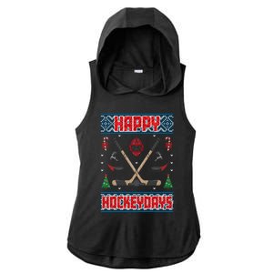 Happy Hockeydays Ugly Christmas Funny Hockey Xmas Great Gift Ladies PosiCharge Tri-Blend Wicking Draft Hoodie Tank