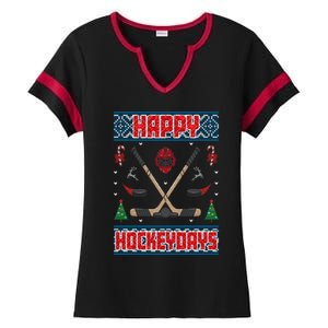 Happy Hockeydays Ugly Christmas Funny Hockey Xmas Great Gift Ladies Halftime Notch Neck Tee