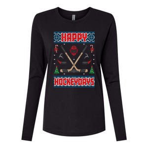 Happy Hockeydays Ugly Christmas Funny Hockey Xmas Great Gift Womens Cotton Relaxed Long Sleeve T-Shirt