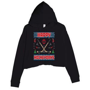 Happy Hockeydays Ugly Christmas Funny Hockey Xmas Great Gift Crop Fleece Hoodie