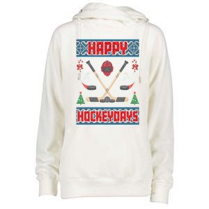 Happy Hockeydays Ugly Christmas Funny Hockey Xmas Great Gift Womens Funnel Neck Pullover Hood