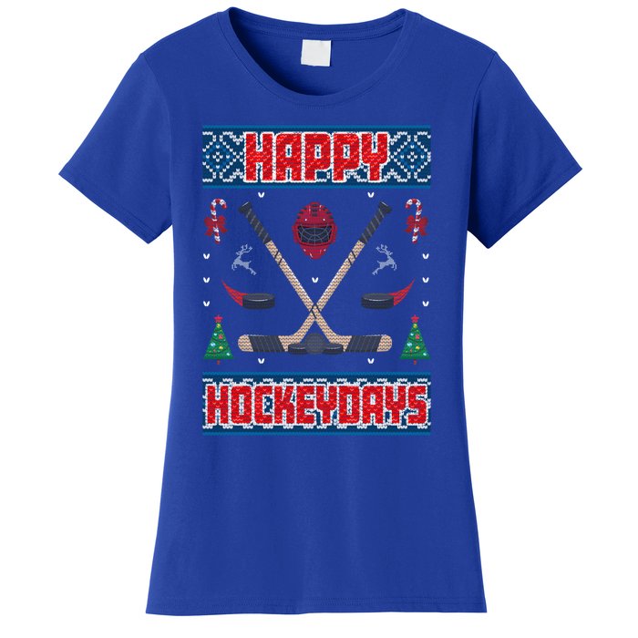 Happy Hockeydays Ugly Christmas Funny Hockey Xmas Great Gift Women's T-Shirt