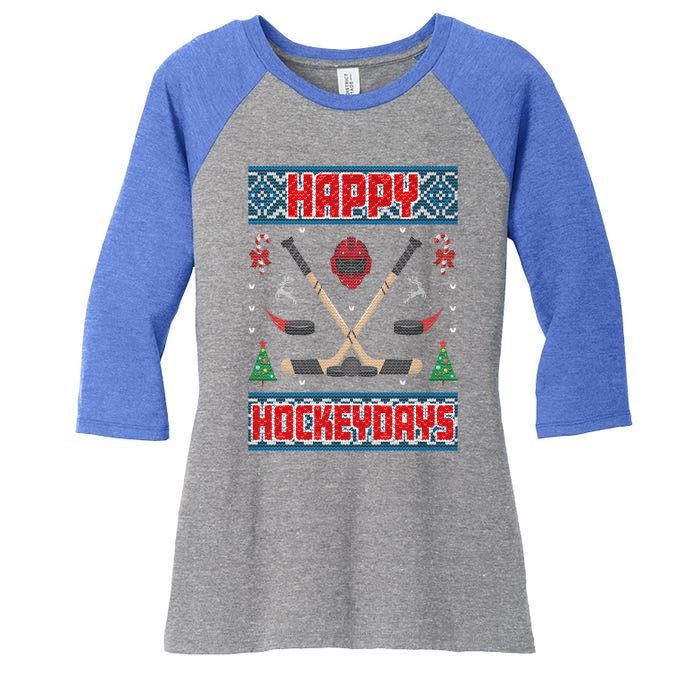 Happy Hockeydays Ugly Christmas Funny Hockey Xmas Great Gift Women's Tri-Blend 3/4-Sleeve Raglan Shirt