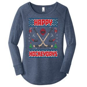 Happy Hockeydays Ugly Christmas Funny Hockey Xmas Great Gift Women's Perfect Tri Tunic Long Sleeve Shirt