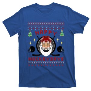 Happy Hockeydays Ugly Christmas Santa Hockey Funny Gift T-Shirt