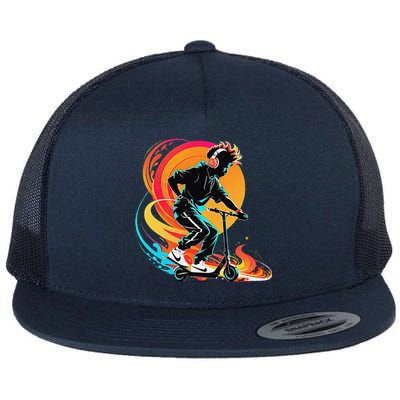 Hip Hop Urban On Scooter Flames For Flat Bill Trucker Hat