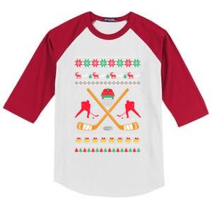 Happy Hockeydays Ugly Christmas Xmas Hockey Gift Kids Colorblock Raglan Jersey