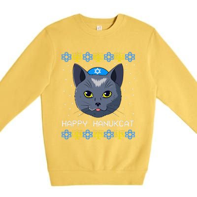 Happy Hanukcat Ugly Hanukkah Sweater Cat Chanukah Jewish Premium Crewneck Sweatshirt