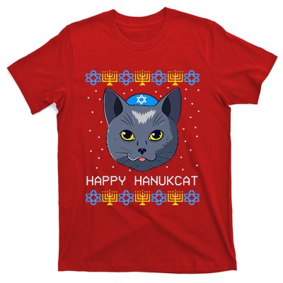 Happy Hanukcat Ugly Hanukkah Sweater Cat Chanukah Jewish T-Shirt