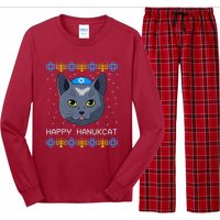 Happy Hanukcat Ugly Hanukkah Sweater Cat Chanukah Jewish Long Sleeve Pajama Set