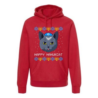 Happy Hanukcat Ugly Hanukkah Sweater Cat Chanukah Jewish Premium Hoodie