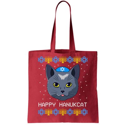 Happy Hanukcat Ugly Hanukkah Sweater Cat Chanukah Jewish Tote Bag