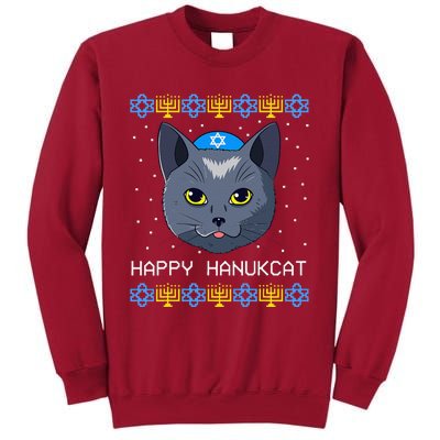 Happy Hanukcat Ugly Hanukkah Sweater Cat Chanukah Jewish Tall Sweatshirt