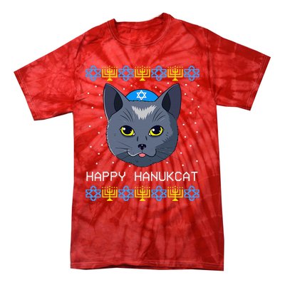 Happy Hanukcat Ugly Hanukkah Sweater Cat Chanukah Jewish Tie-Dye T-Shirt