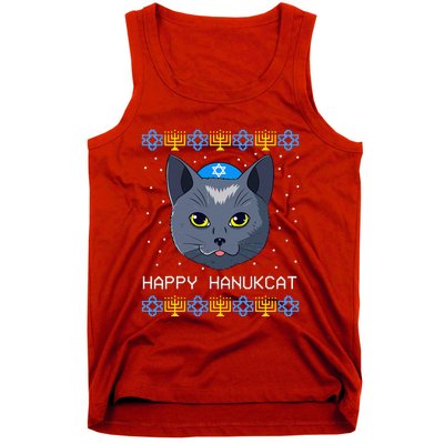 Happy Hanukcat Ugly Hanukkah Sweater Cat Chanukah Jewish Tank Top