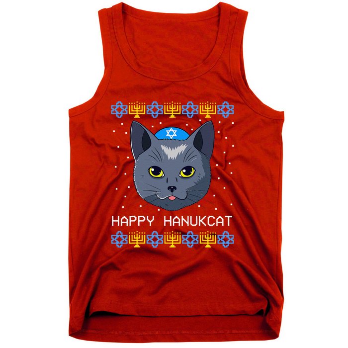 Happy Hanukcat Ugly Hanukkah Sweater Cat Chanukah Jewish Tank Top