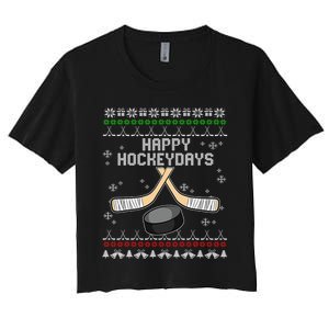 Happy Hockeydays Ugly Christmas Sweater Hockey Women's Crop Top Tee