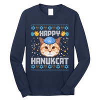 Happy Hanukcat Ugly Hanukkah Sweater Cat Chanukah Jewish Long Sleeve Shirt