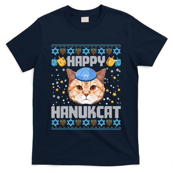 Happy Hanukcat Ugly Hanukkah Sweater Cat Chanukah Jewish T-Shirt