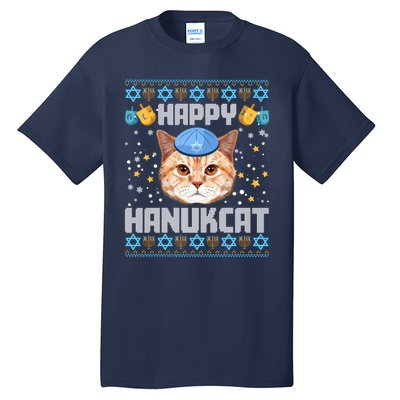 Happy Hanukcat Ugly Hanukkah Sweater Cat Chanukah Jewish Tall T-Shirt