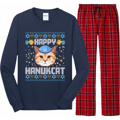 Happy Hanukcat Ugly Hanukkah Sweater Cat Chanukah Jewish Long Sleeve Pajama Set