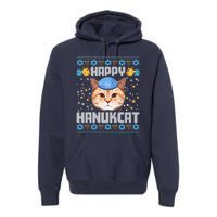 Happy Hanukcat Ugly Hanukkah Sweater Cat Chanukah Jewish Premium Hoodie