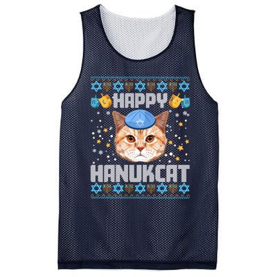 Happy Hanukcat Ugly Hanukkah Sweater Cat Chanukah Jewish Mesh Reversible Basketball Jersey Tank