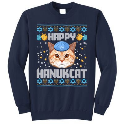 Happy Hanukcat Ugly Hanukkah Sweater Cat Chanukah Jewish Tall Sweatshirt