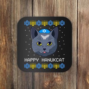 Happy Hanukcat Ugly Hanukkah Sweater Cat Chanukah Jewish  Coaster