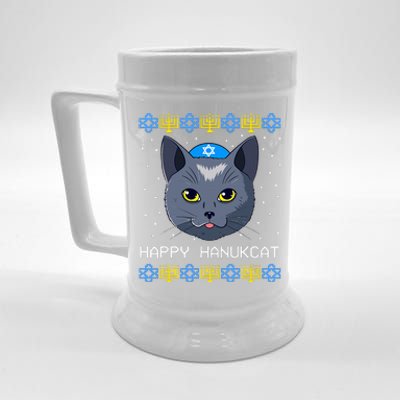 Happy Hanukcat Ugly Hanukkah Sweater Cat Chanukah Jewish  Beer Stein