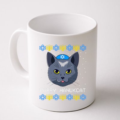 Happy Hanukcat Ugly Hanukkah Sweater Cat Chanukah Jewish  Coffee Mug