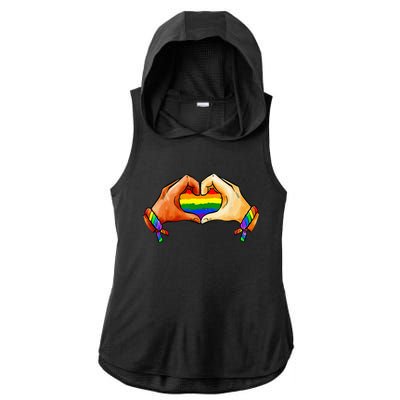 Hand Heart Unity Pride LGBTQ Rainbow Flag LGBT Pride Ally Ladies PosiCharge Tri-Blend Wicking Draft Hoodie Tank