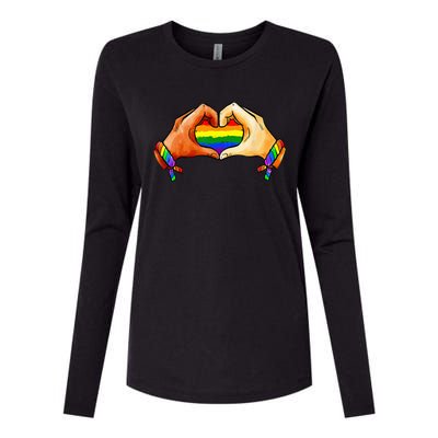 Hand Heart Unity Pride LGBTQ Rainbow Flag LGBT Pride Ally Womens Cotton Relaxed Long Sleeve T-Shirt