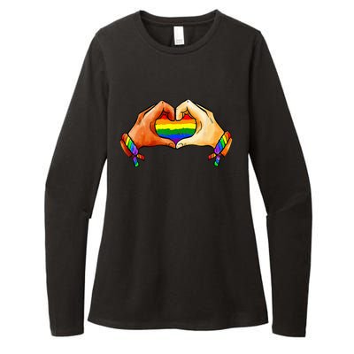 Hand Heart Unity Pride LGBTQ Rainbow Flag LGBT Pride Ally Womens CVC Long Sleeve Shirt