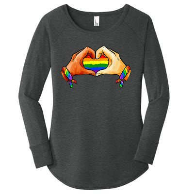 Hand Heart Unity Pride LGBTQ Rainbow Flag LGBT Pride Ally Women's Perfect Tri Tunic Long Sleeve Shirt