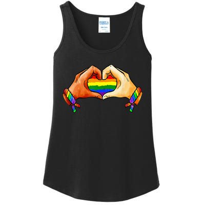 Hand Heart Unity Pride LGBTQ Rainbow Flag LGBT Pride Ally Ladies Essential Tank