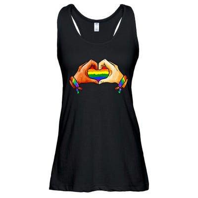 Hand Heart Unity Pride LGBTQ Rainbow Flag LGBT Pride Ally Ladies Essential Flowy Tank