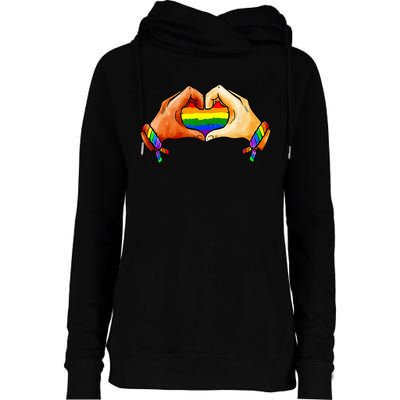 Hand Heart Unity Pride LGBTQ Rainbow Flag LGBT Pride Ally Womens Funnel Neck Pullover Hood