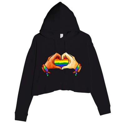 Hand Heart Unity Pride LGBTQ Rainbow Flag LGBT Pride Ally Crop Fleece Hoodie