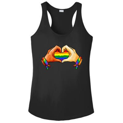 Hand Heart Unity Pride LGBTQ Rainbow Flag LGBT Pride Ally Ladies PosiCharge Competitor Racerback Tank